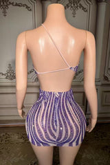 One Shoulder Homecoming Dresses Purple Beaded Bodycon Party Cocktail Dresses