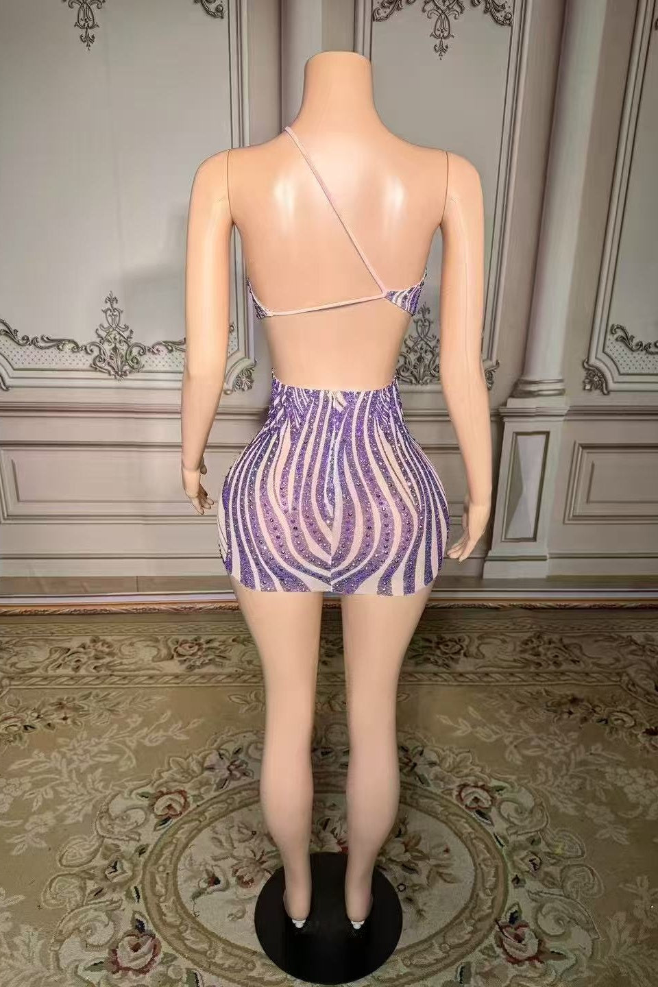 One Shoulder Homecoming Dresses Purple Beaded Bodycon Party Cocktail Dresses
