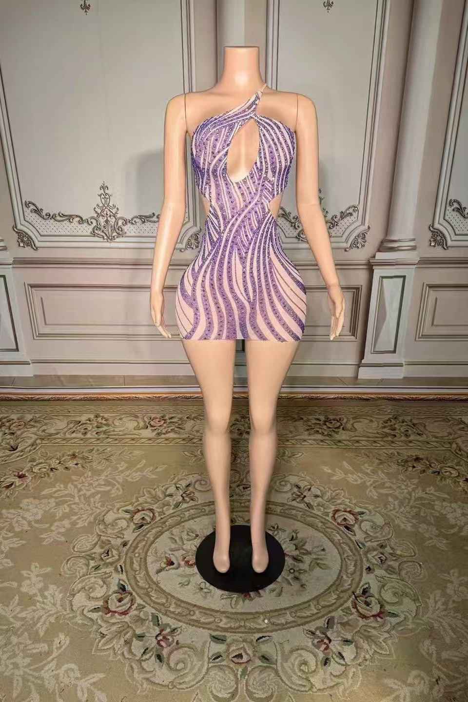 One Shoulder Homecoming Dresses Purple Beaded Bodycon Party Cocktail Dresses