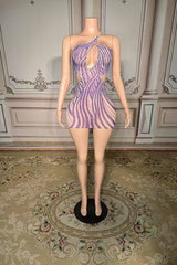 One Shoulder Homecoming Dresses Purple Beaded Bodycon Party Cocktail Dresses