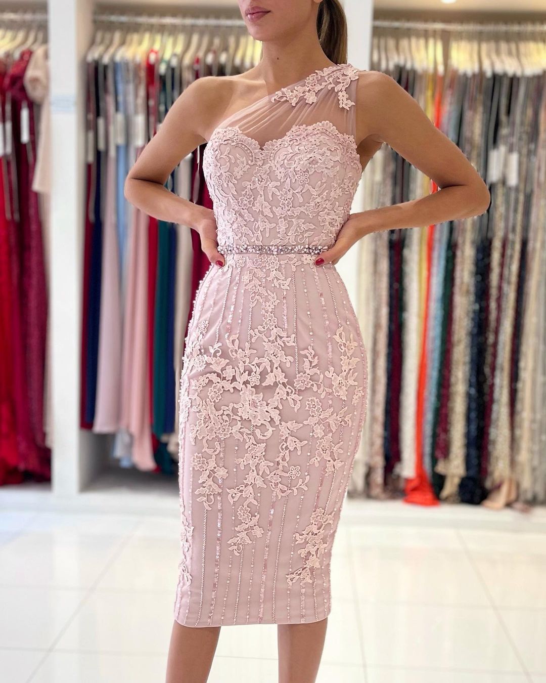 One Shoulder Light Purple Mermaid Prom Dresses With Lace Appliques