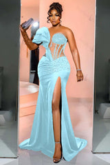 One Shoulder Long Sleeve Long Mermaid Evening Formal Dress With Beading