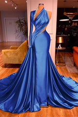 One Shoulder Long Sleeve Prom Dress Mermaid Evening Formal Dress with Beads