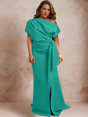 One Shoulder Mermaid Trumpet Gown with Ruffles and Side Split for Plus Size Mothers of the Bride
