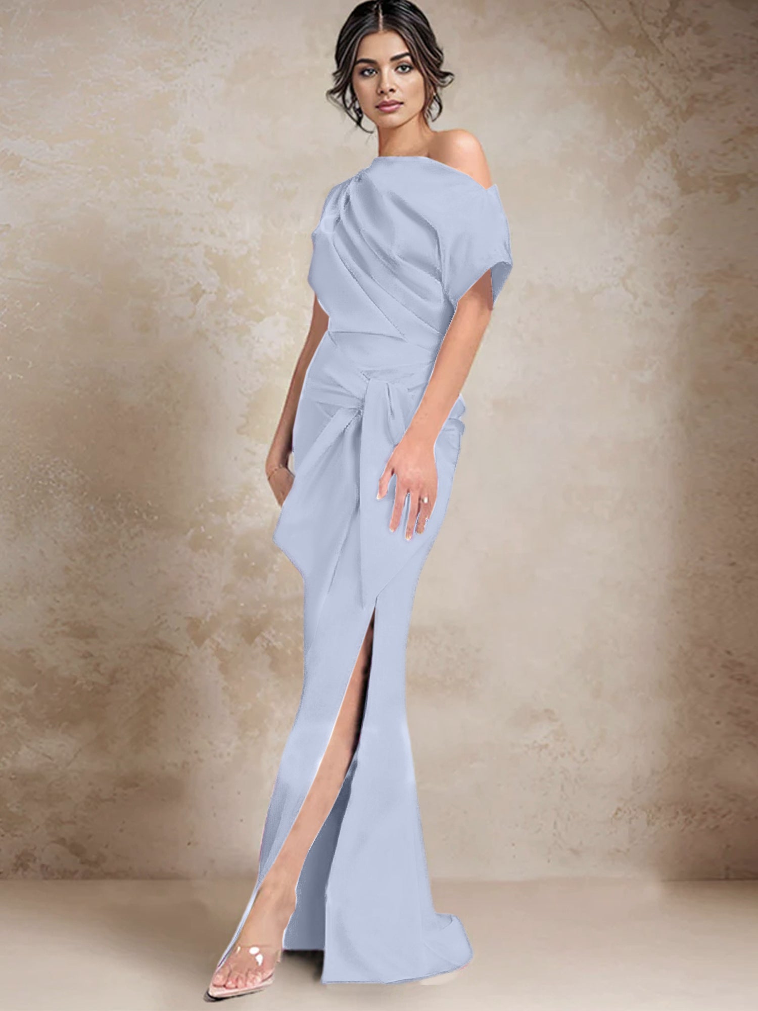 One Shoulder Mermaid Trumpet Mother of the Bride Dress Featuring a Side Split