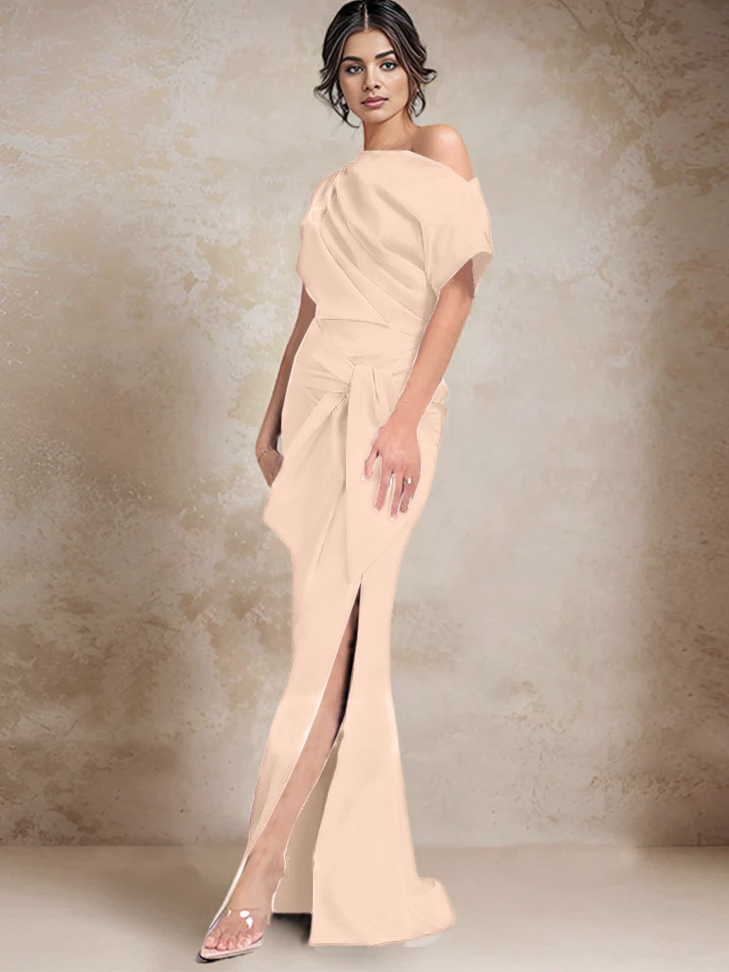 One Shoulder Mermaid Trumpet Mother of the Bride Dress Featuring a Side Split