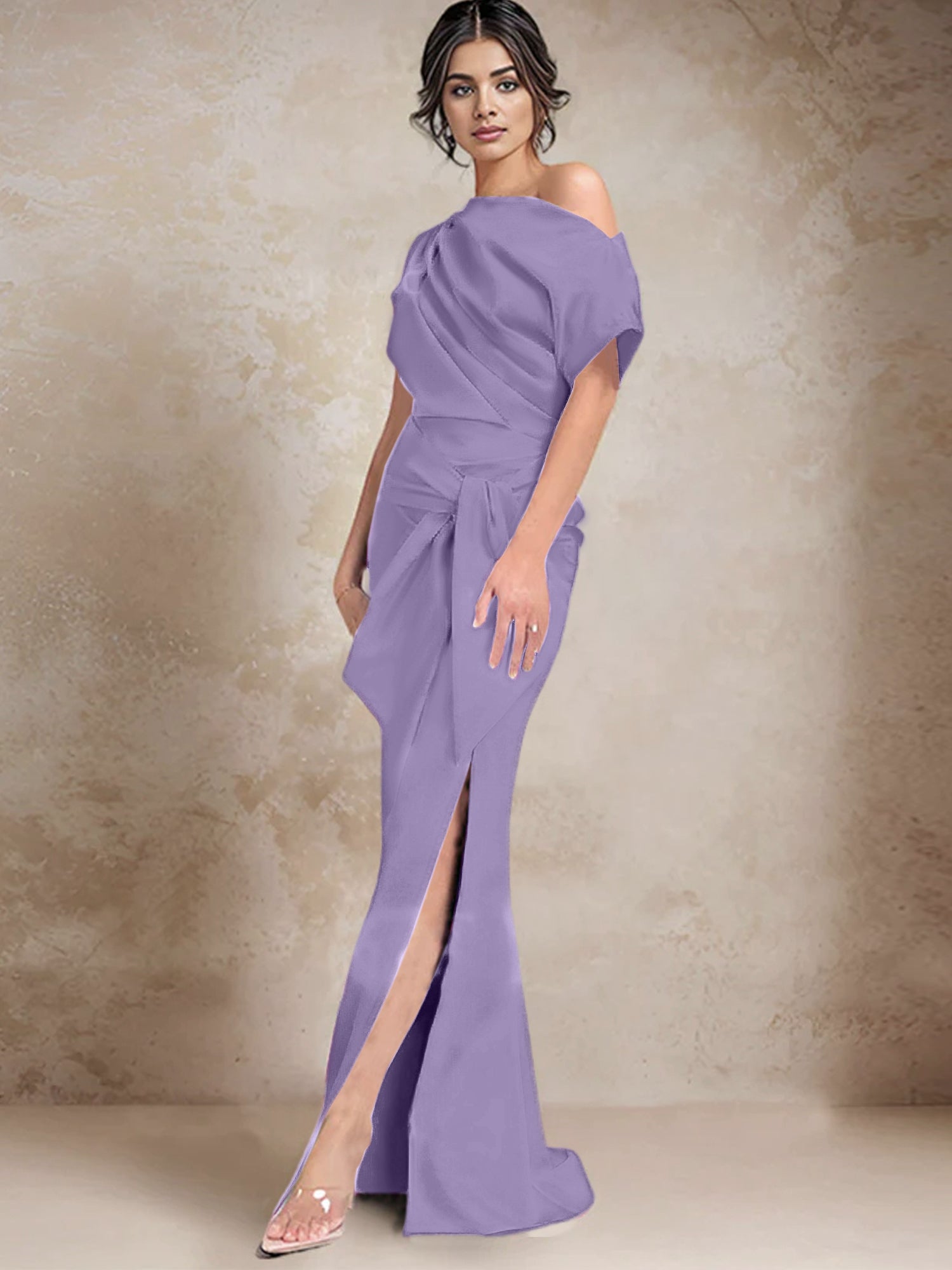 One Shoulder Mermaid Trumpet Mother of the Bride Dress Featuring a Side Split