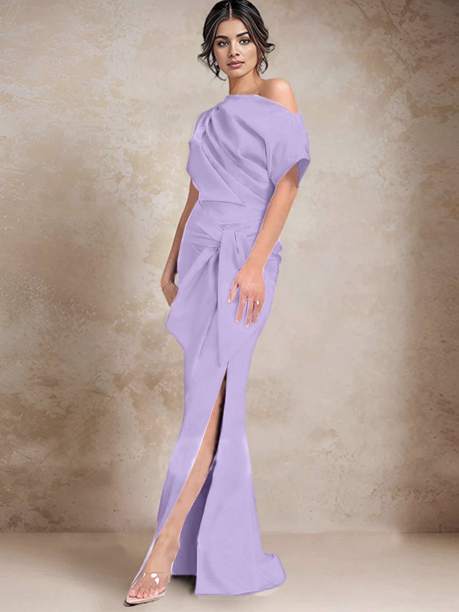 One Shoulder Mermaid Trumpet Mother of the Bride Dress Featuring a Side Split