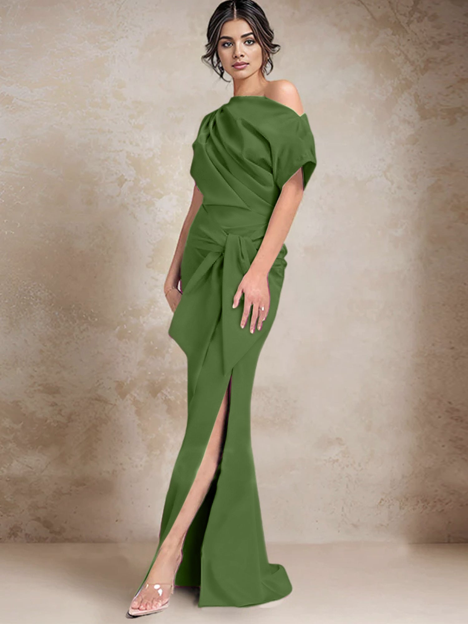 One Shoulder Mermaid Trumpet Mother of the Bride Dress Featuring a Side Split