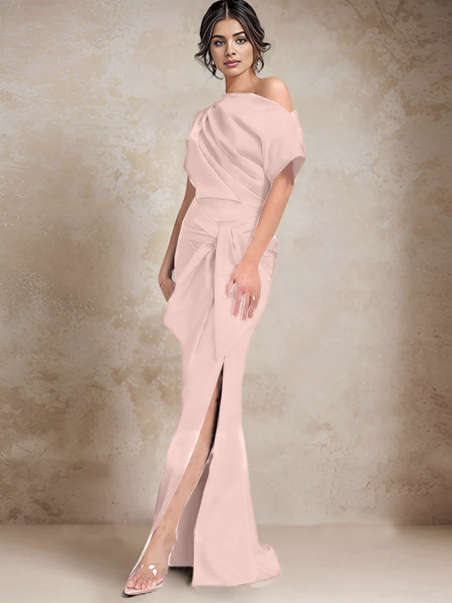 One Shoulder Mermaid Trumpet Mother of the Bride Dress Featuring a Side Split