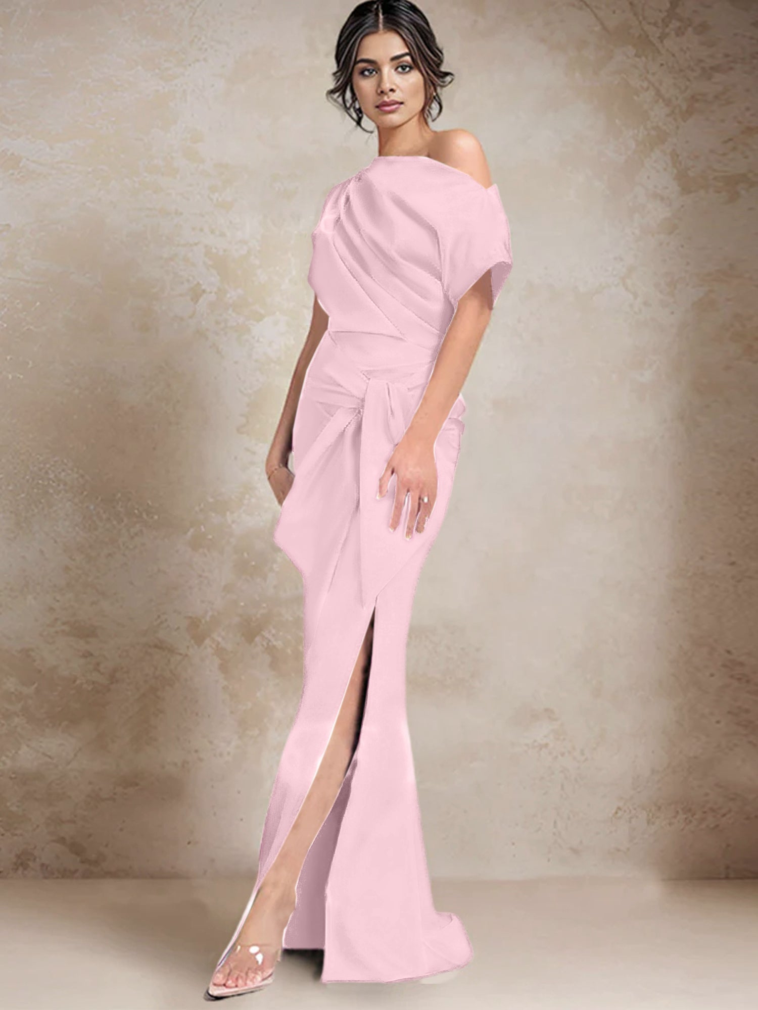 One Shoulder Mermaid Trumpet Mother of the Bride Dress Featuring a Side Split