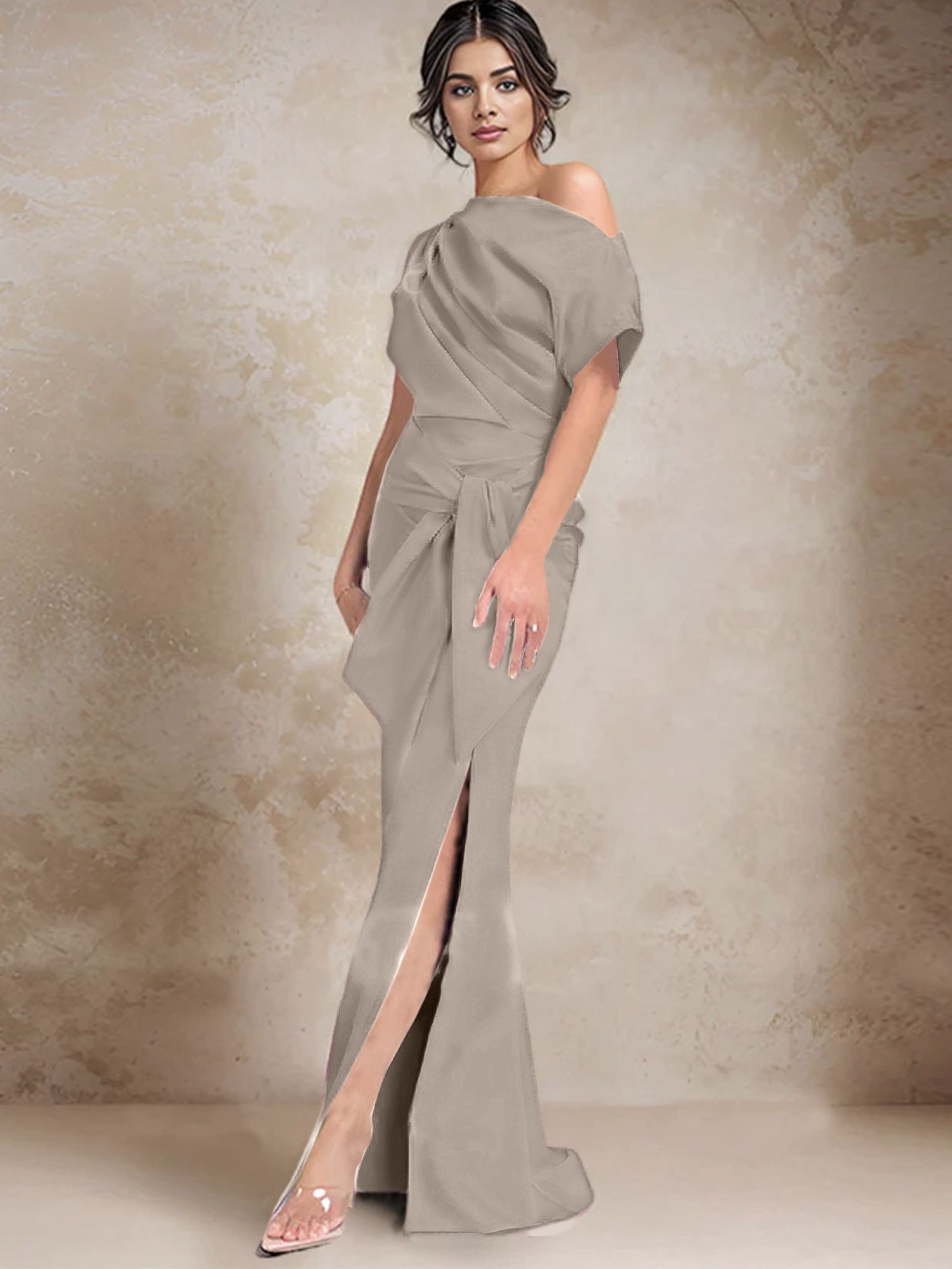 One Shoulder Mermaid Trumpet Mother of the Bride Dress Featuring a Side Split