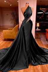 One Shoulder Prom Dress Mermaid Evening Formal Dress with Train