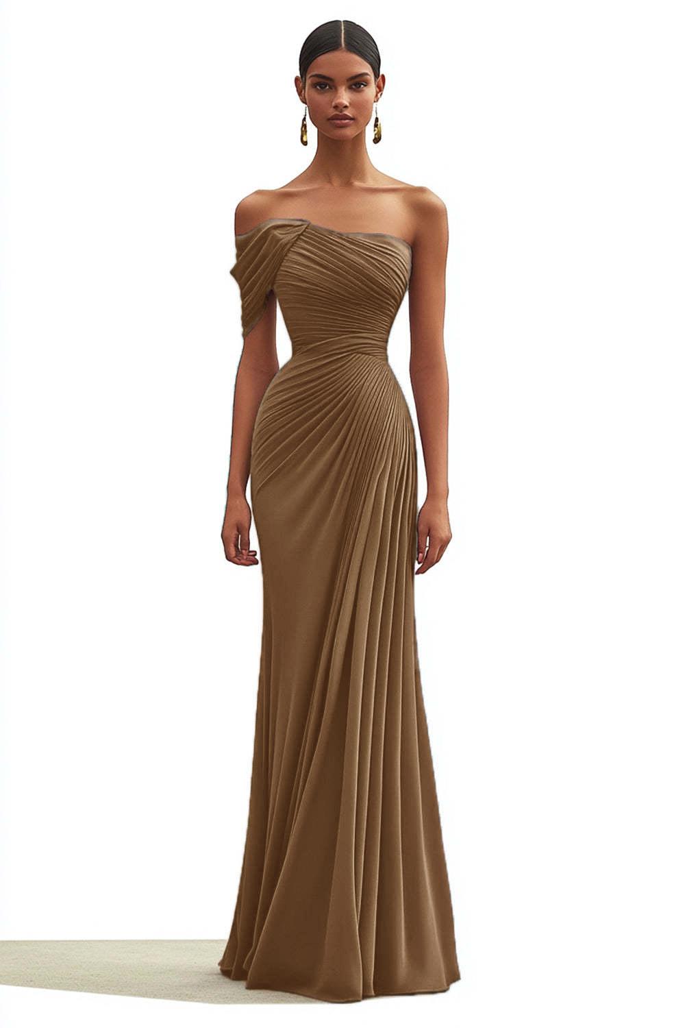 One Shoulder Ruched Mermaid Dark Green Wedding Guest Dress Long Formal Dress