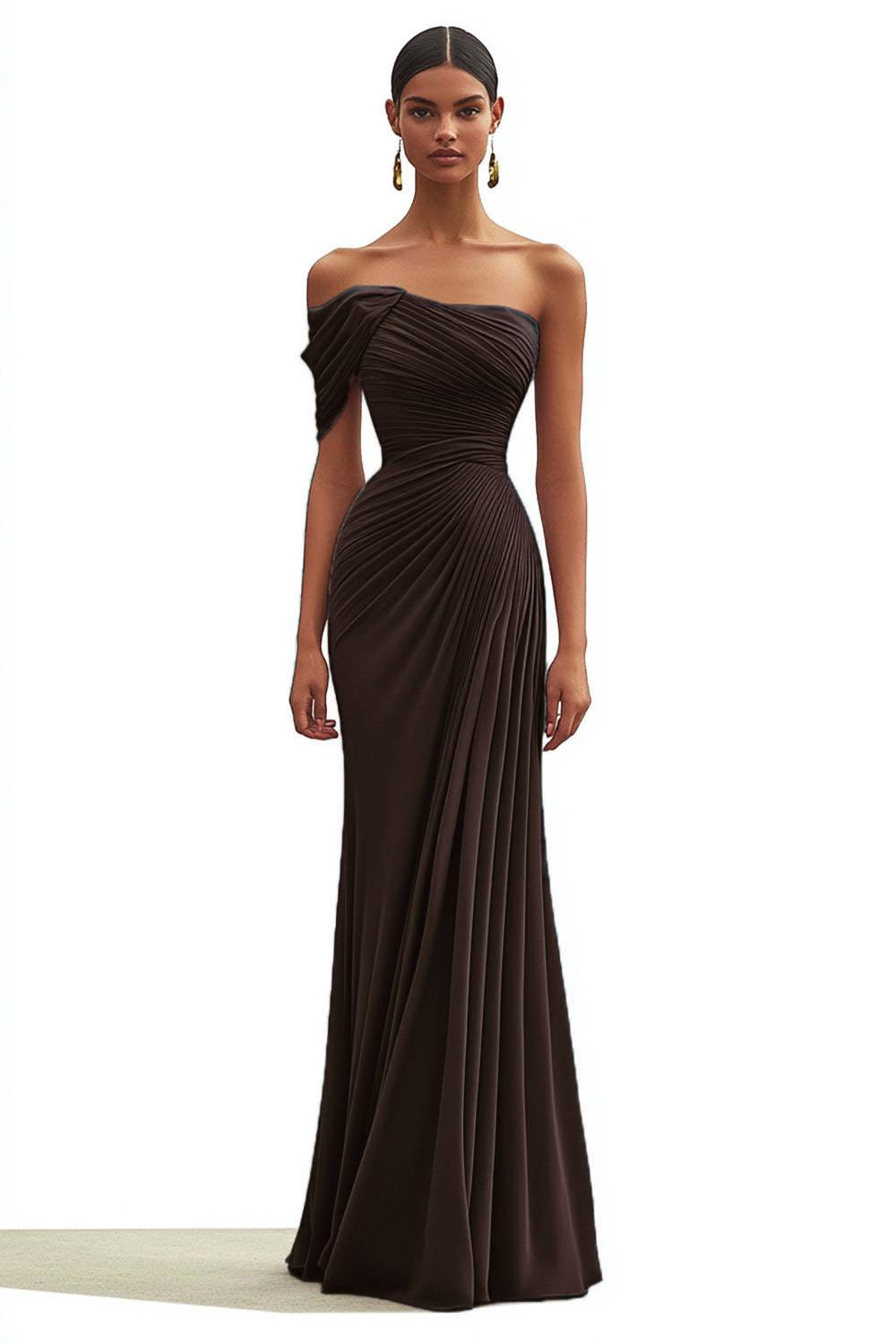 One Shoulder Ruched Mermaid Dark Green Wedding Guest Dress Long Formal Dress