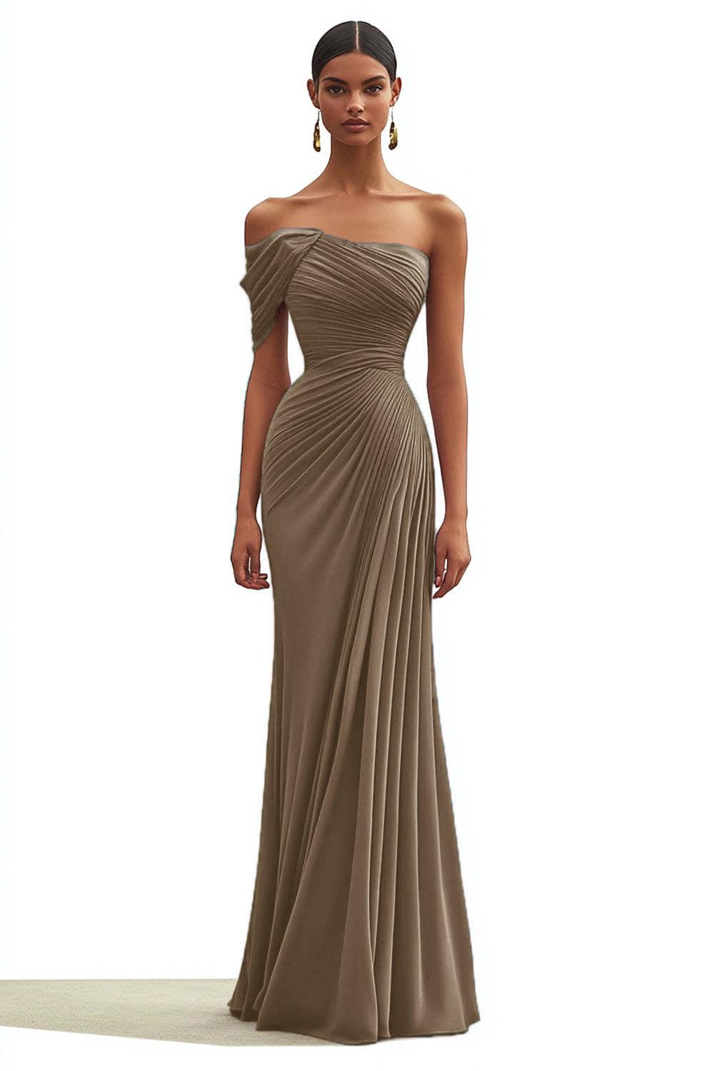 One Shoulder Ruched Mermaid Dark Green Wedding Guest Dress Long Formal Dress