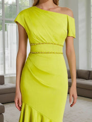 One Shoulder Ruffled Trumpet Mermaid Dress for Mothers of the Bride & Groom