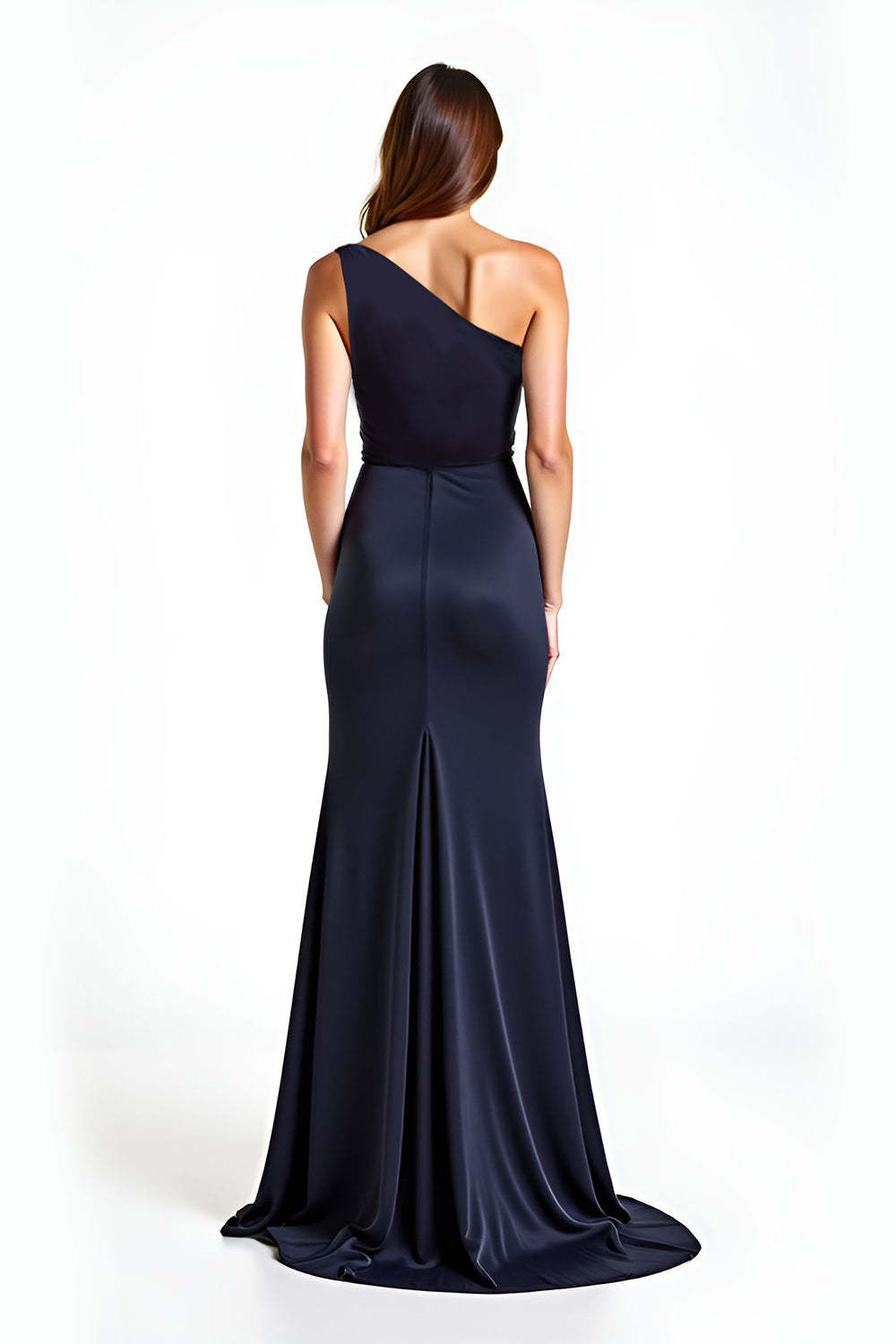 One Shoulder Sheath Navy Wedding Guest Dress Long Formal Dress