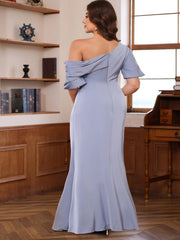 One Shoulder Silk Satin Gown with Ruffles for the Mother of the Bride