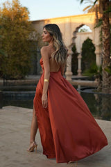 One Shoulder Sleeveless Backless Long Evening Formal Dress With Front Split