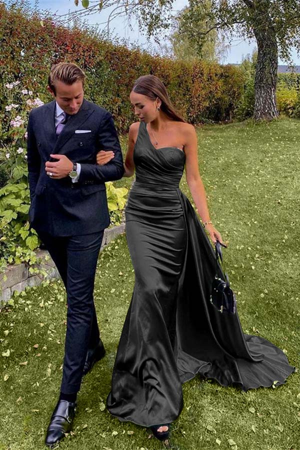 One Shoulder Sleeveless Dark Green Prom Dress Evening Formal Dress Long With Pleated