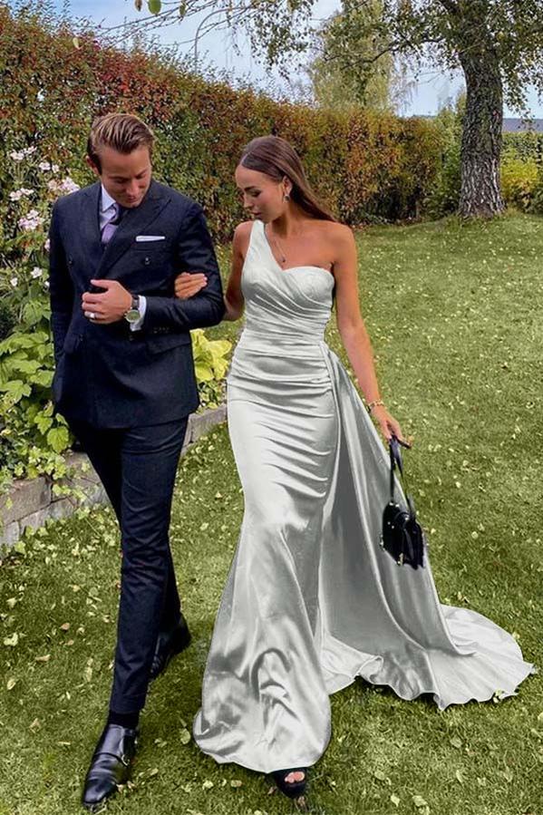 One Shoulder Sleeveless Dark Green Prom Dress Evening Formal Dress Long With Pleated