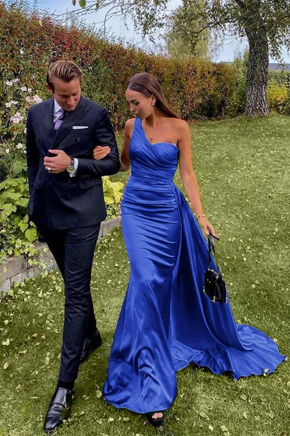 One Shoulder Sleeveless Dark Green Prom Dress Evening Formal Dress Long With Pleated