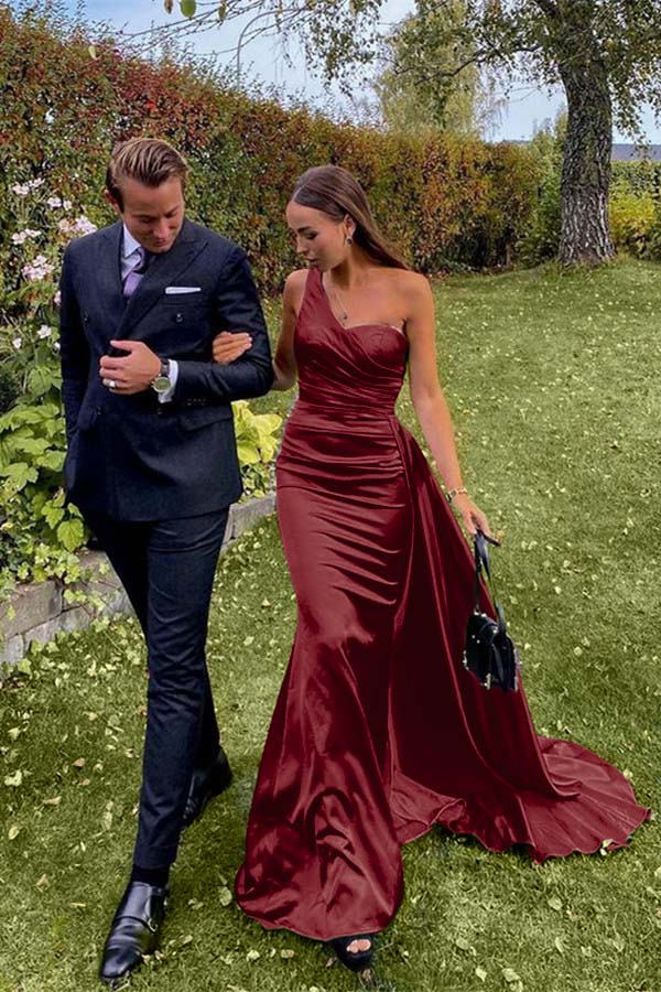 One Shoulder Sleeveless Dark Green Prom Dress Evening Formal Dress Long With Pleated