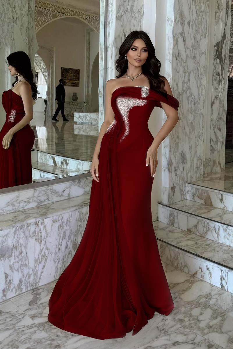 One Shoulder Sleeveless Long Mermaid Evening Formal Dress With Beadings