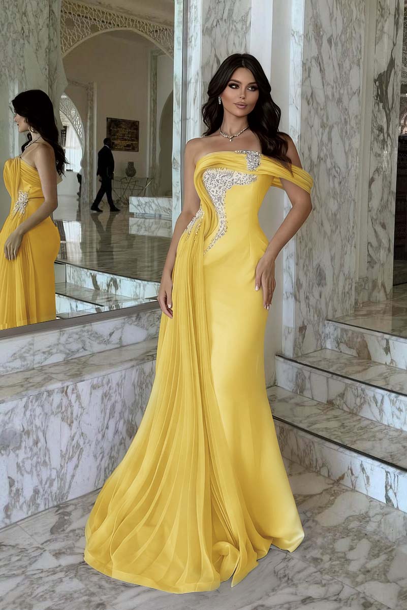 One Shoulder Sleeveless Long Mermaid Evening Formal Dress With Beadings