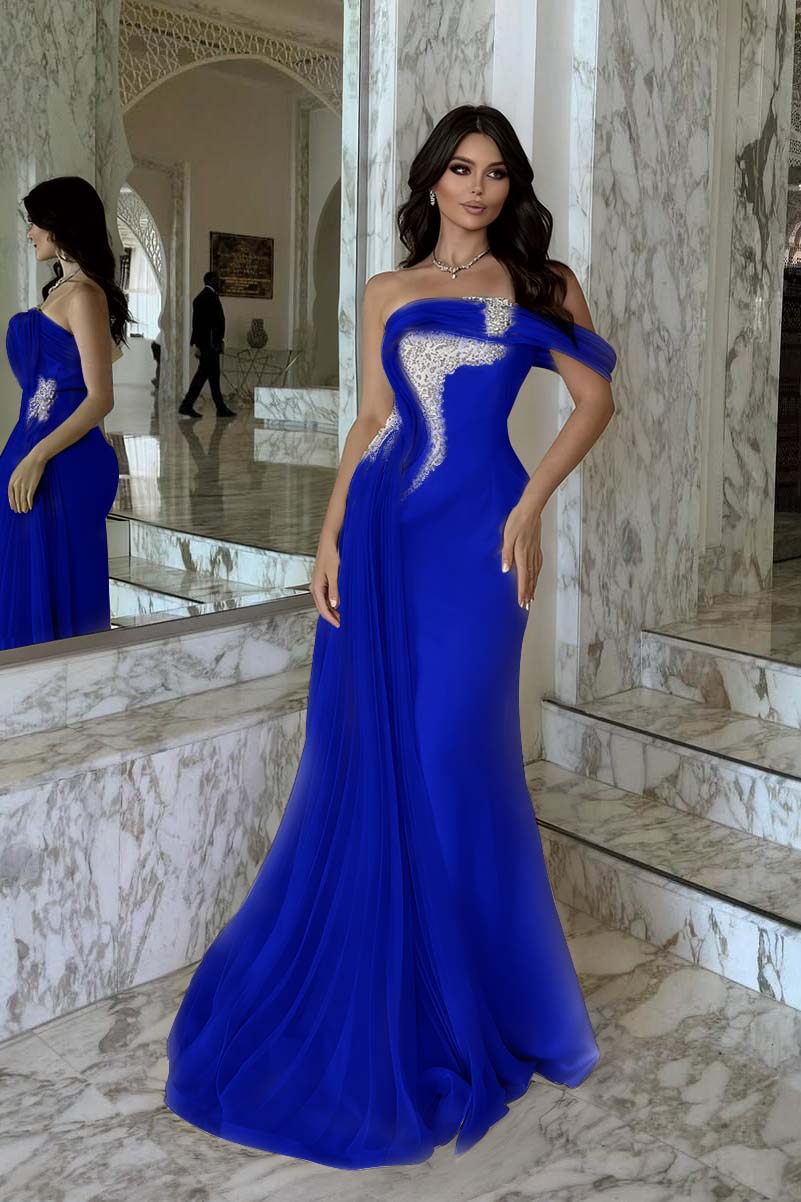 One Shoulder Sleeveless Long Mermaid Evening Formal Dress With Beadings