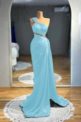 One Shoulder Sleeveless Long Mermaid Evening Formal Dress With Pleated