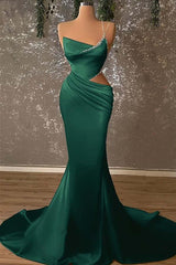 One Shoulder Sleeveless Mermaid Evening Formal Dress With Beading Pleated