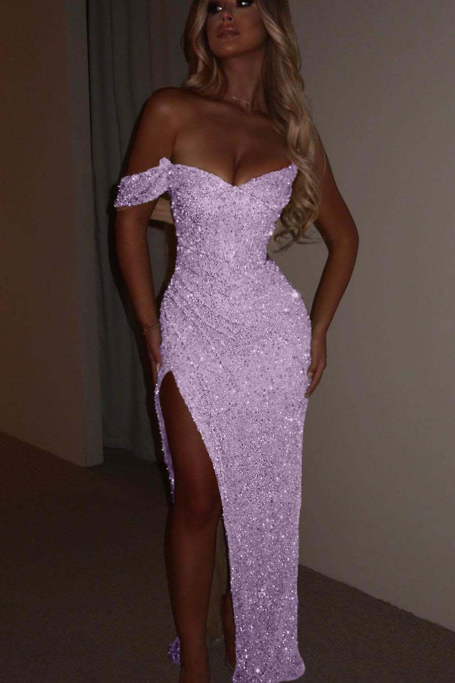One Shoulder Strapless Sleeveless Long Mermaid Evening Formal Dress With Split