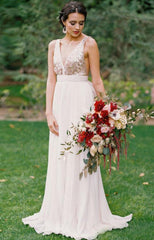 Open Back Bridesmaid Dresses | V-neck Sequins Chiffon Maid of Honor Dress Sexy