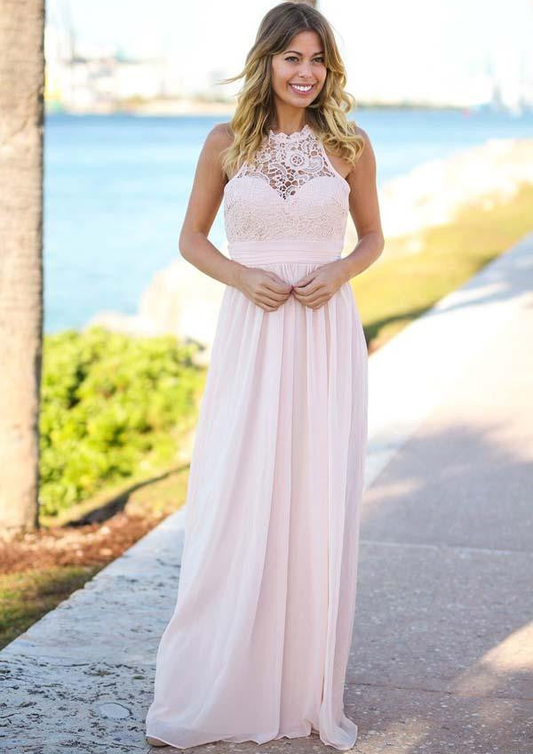 Open Back Pink Lace Chiffon Bridesmaid Dress | Sleeveless Sexy Dresses for Maid Of Honor