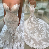 Open Back Strapless Lace Mermaid Wedding Dresses | Cathedral Train Sexy Popular Bridal Gown
