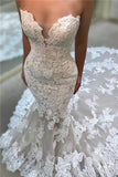 Open Back Strapless Lace Mermaid Wedding Dresses | Cathedral Train Sexy Popular Bridal Gown