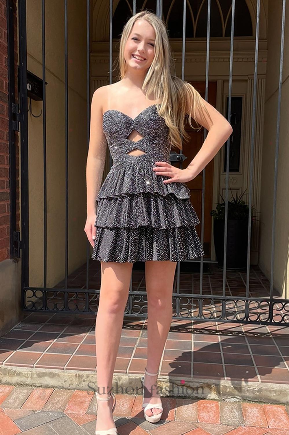 Orange A Line Homecoming Dresses Tiered Short Cocktail Dresses With Beading