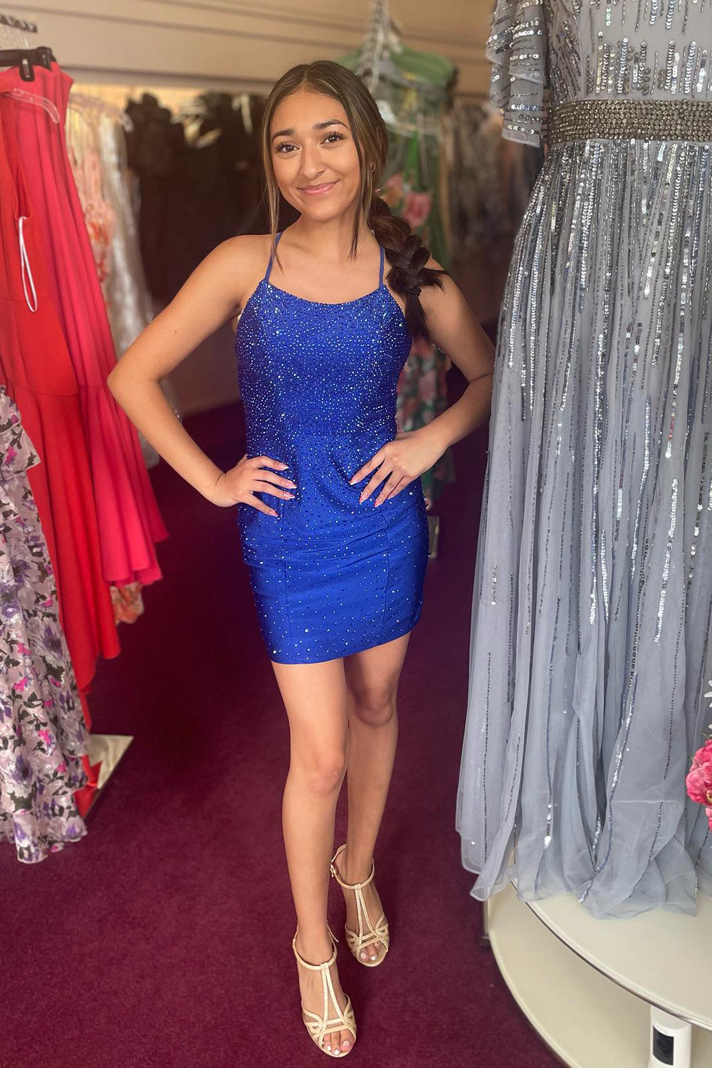 Orange Homecoming Dresses Beaded Backless Tight Short Cocktail Dresses