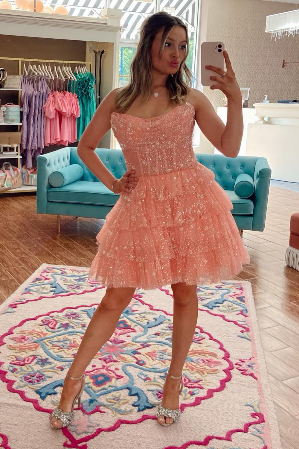 Orange Homecoming Dresses Corset A-Line Short Tulle Prom Dress