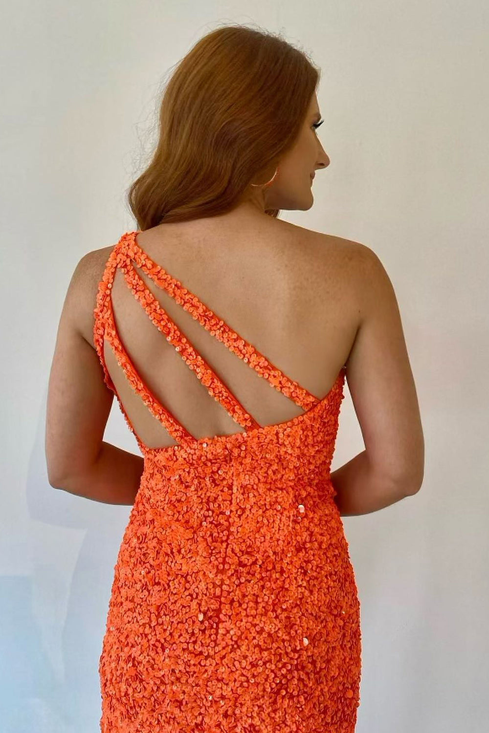 Orange Homecoming Dresses One Shoulder Sequined Prom Dress