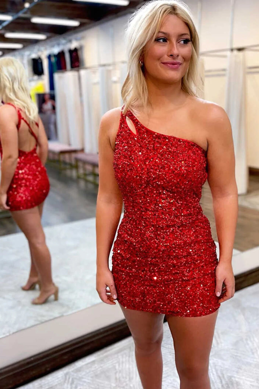 Orange Homecoming Dress Open Back One Shoulder Sequin Tight Prom Dress Suzhoufashion Orange Homecoming Dress Open Back One Shoulder Sequin Tight Prom Dress Suzhoufashion
