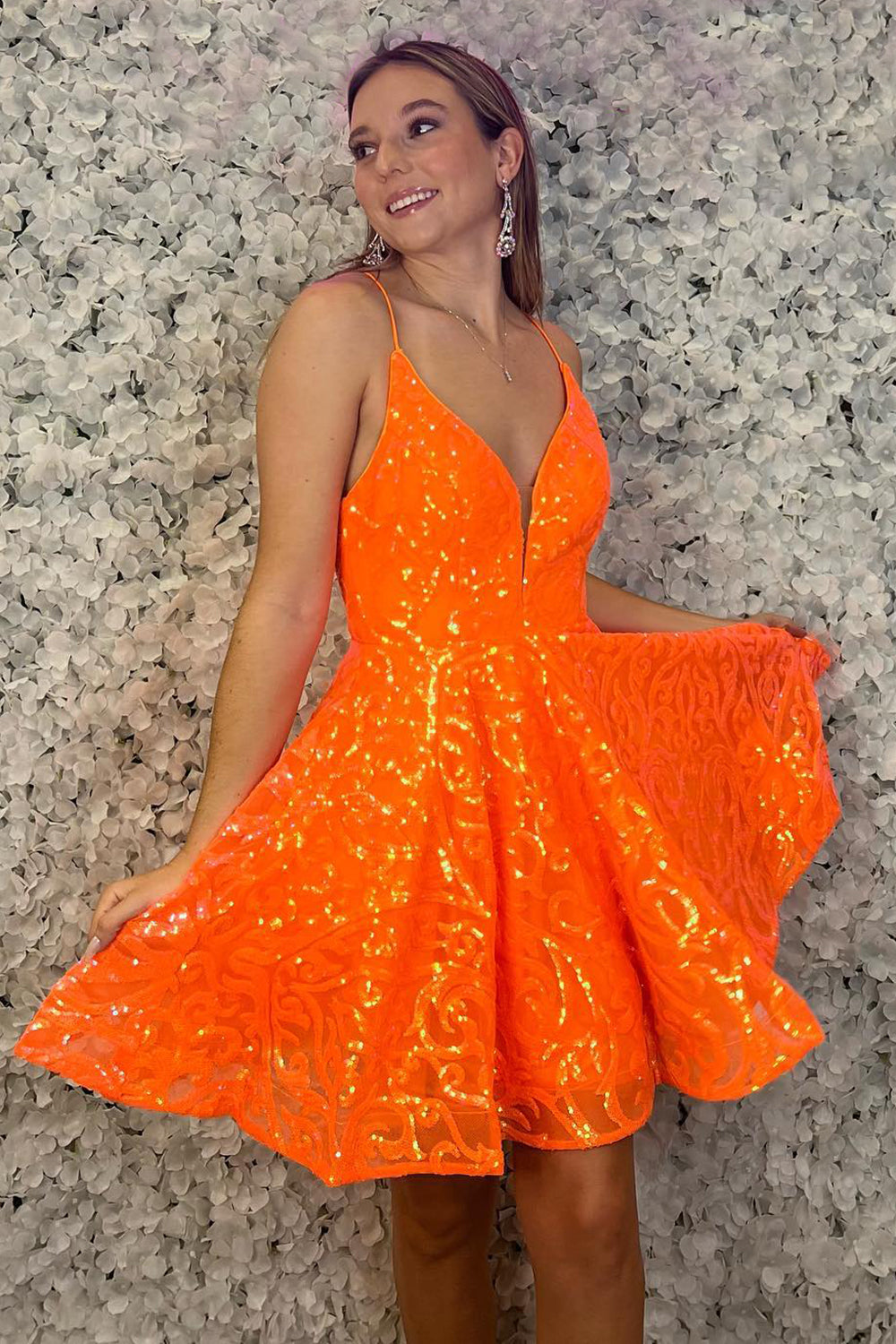 Orange Homecoming Dress Sequined A Line Short Prom Dress Suzhoufashion