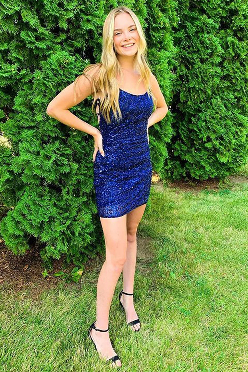 Orange Homecoming Dresses Spaghetti Straps Backless Sequin Tight Prom Dress