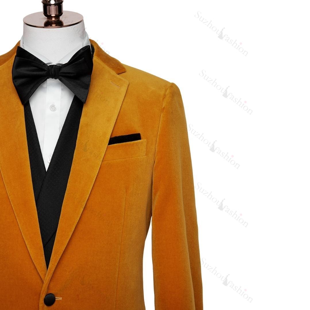 Orange Notched Lapel 2 Piece Simple Velvet Prom Suit