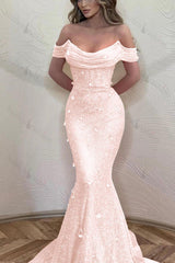 Orange Off the Shoulder Strapless Sleeveless Evening Formal Dress With Sequined Mermaid