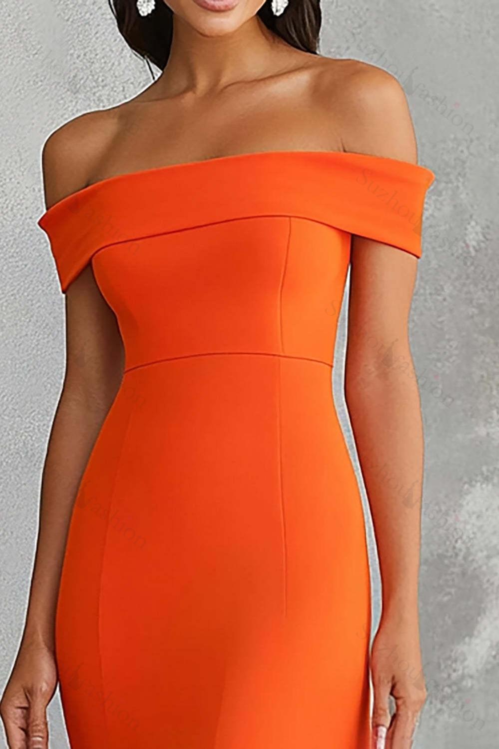 Orange Prom Dress Chiffon Off The Shoulder Mermaid Long Formal Dress