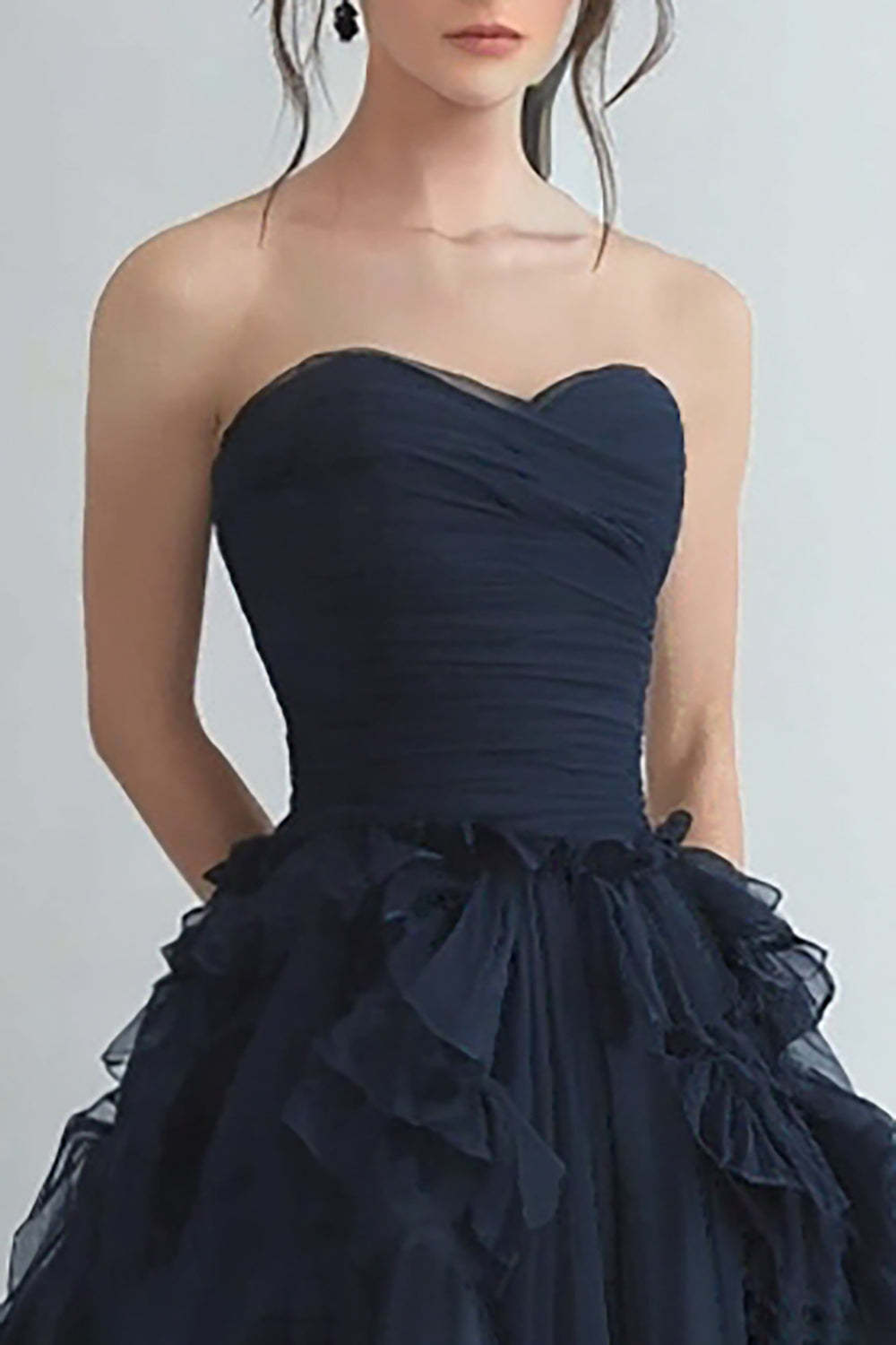 Suzhoufashion Organza Navy Wedding Guest Dress Strapless A Line Formal Dress With Ruffles – suzhoufashion Suzhoufashion Organza Navy Wedding Guest Dress Strapless A Line Formal Dress With Ruffles – suzhoufashion