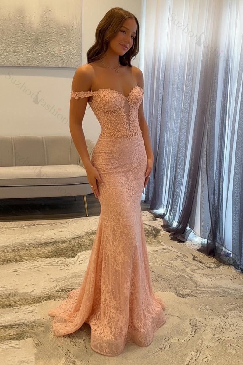 Suzhoufashion Navy Prom Dress Off The Shoulder Mermaid Long Lace Formal Dress suzhoufashion Suzhoufashion Navy Prom Dress Off The Shoulder Mermaid Long Lace Formal Dress suzhoufashion